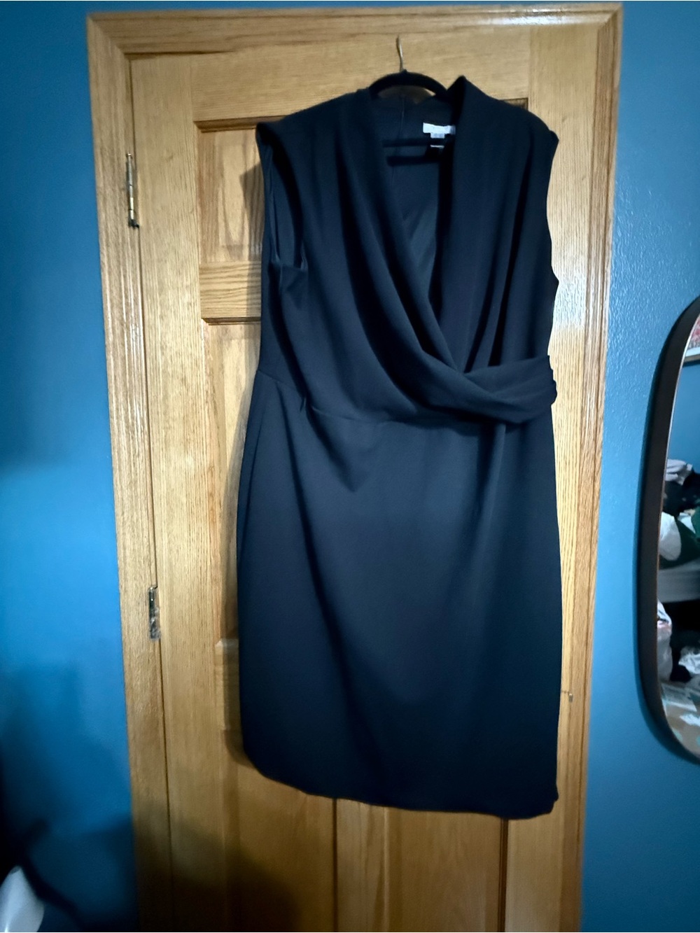 London Times Black Sleeveless Wrap-Front Dress